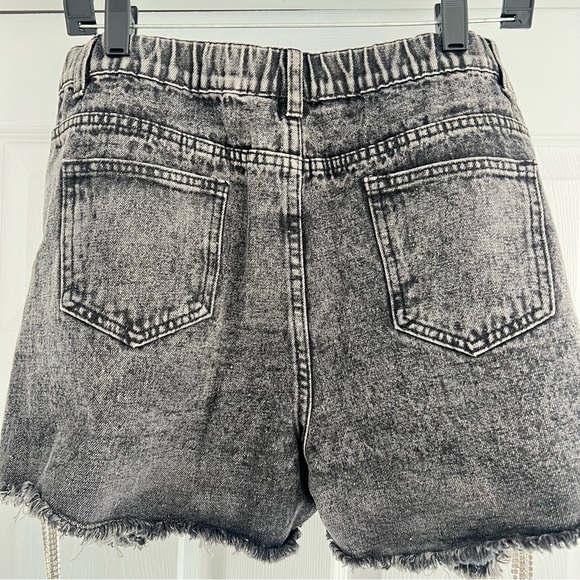 SAVANNA JANE Rhinestone Tassel Black Gray Distressed Jean Shorts Large L - Picture 6 of 12